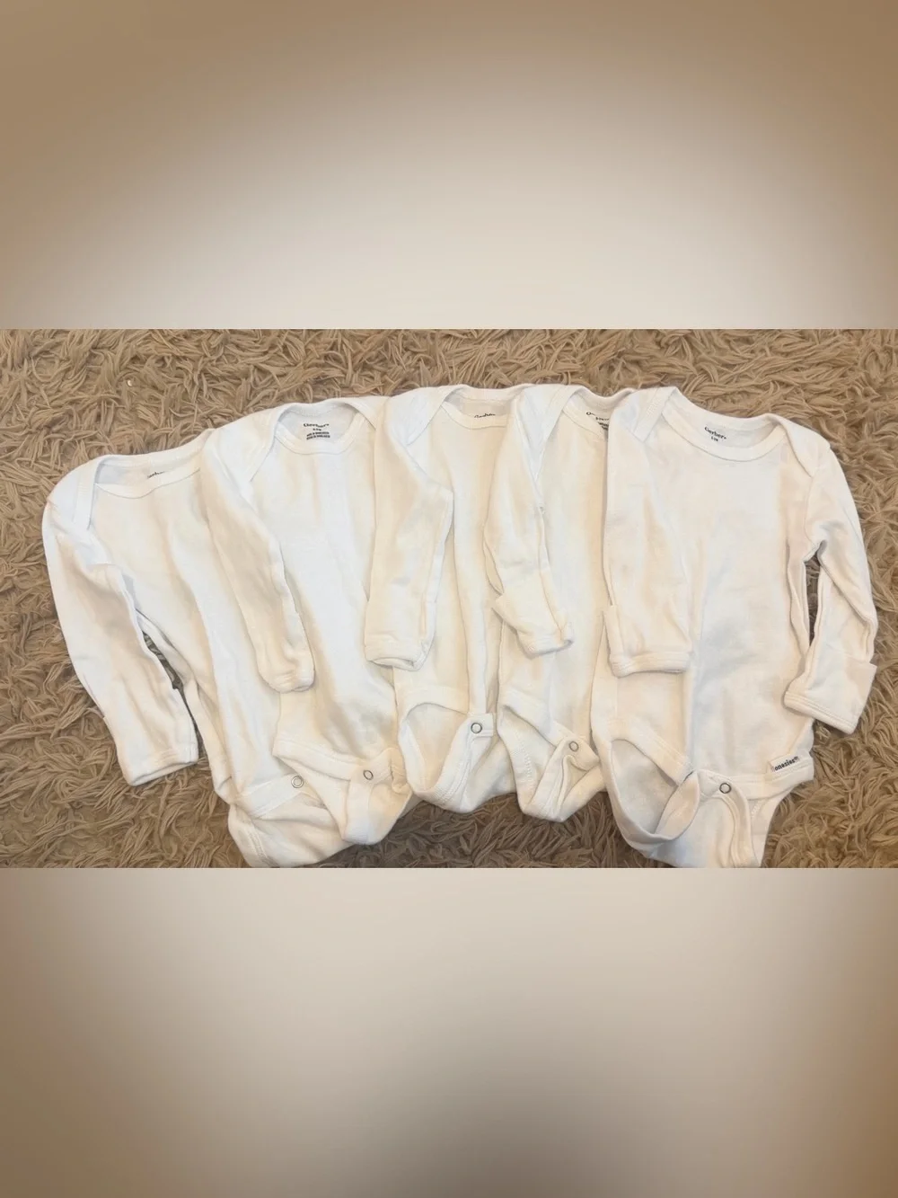 Gerber White Long Sleeve Baby Bodysuits - Pack of Five
